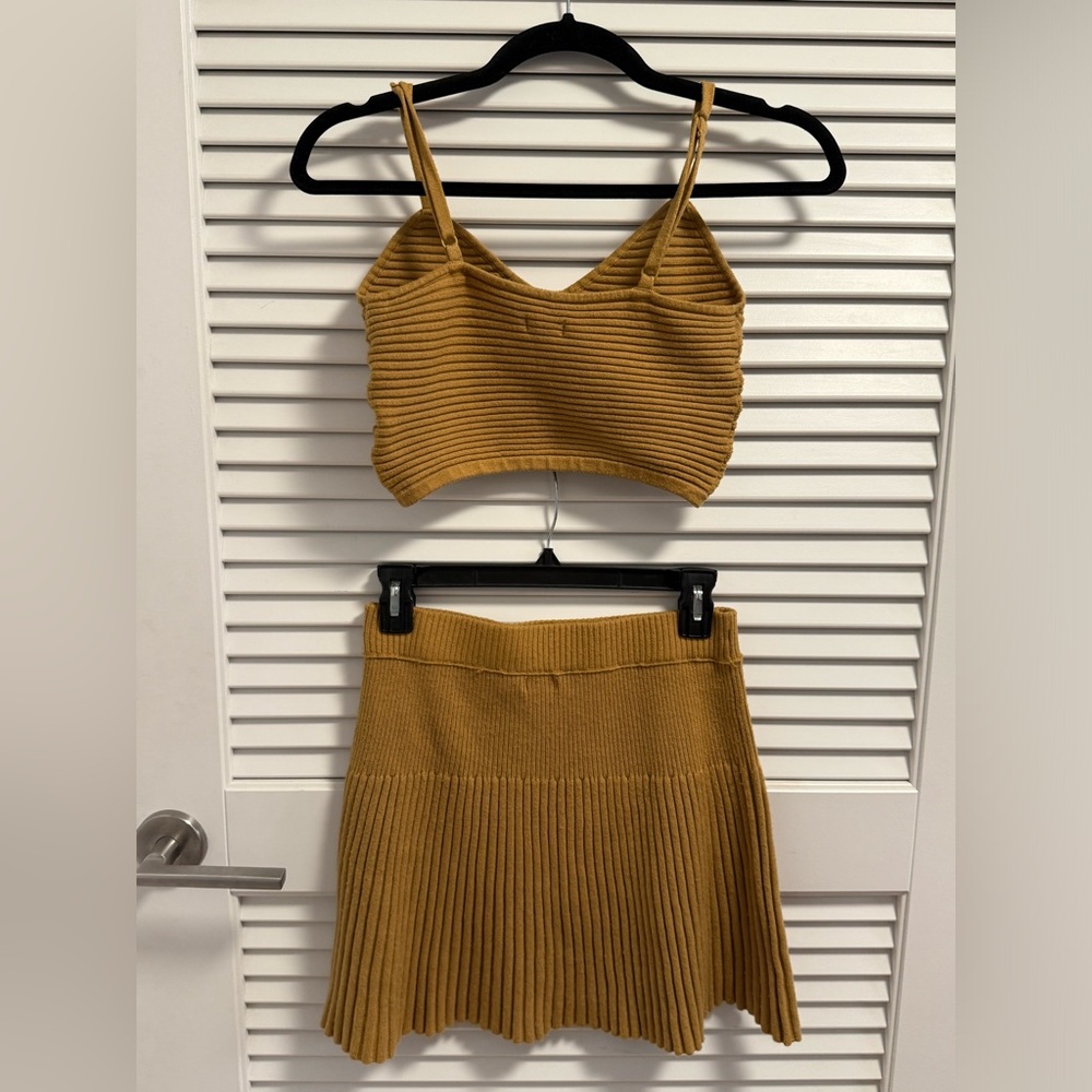 aerie Mustard Ribbed Knit Mini Skirt & Crop Top Set - Picture 2 of 2